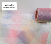 TULLE MULTICOLOR PUNTOS PLATEADOS 6 CMS ANCHO