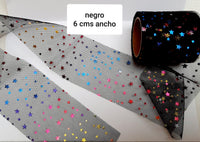 TULLE NEGRO ESTRELLAS COLORES 6 CMS ANCHO