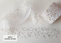 TULLE BLANCO ESTRELLAS DORADAS, 6 CMS ANCHO