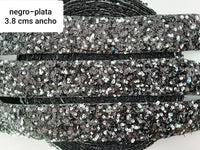 LENTEJUELA 3.8 CMS ANCHO NEGRO-PLATA