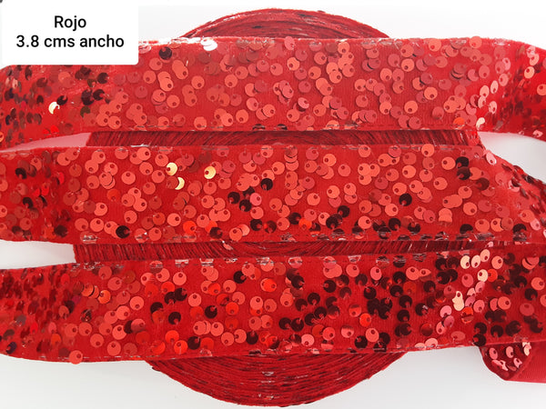 LENTEJUELA DESPEINADA ROJA, 3.8 CMS ANCHO